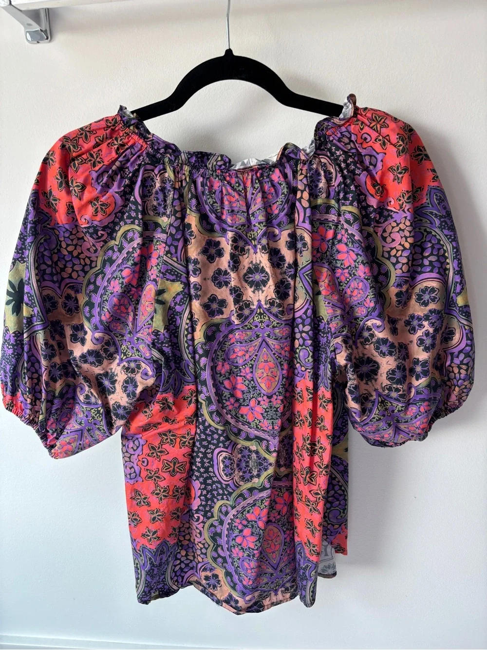 Ulla Johnson Purple & Pink Paisley Puff-Sleeve Blouse